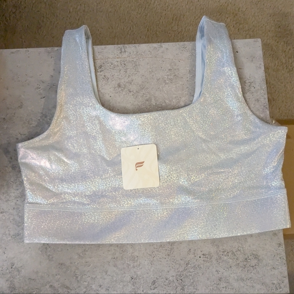 Harlyn Midi Medium Impact Sports Bra Large 10 Silver Glitter Holographic